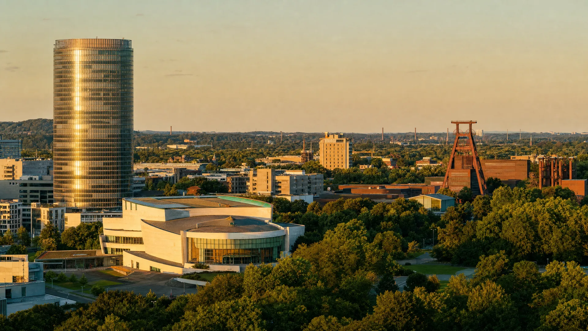 Essen Skyline – RWE-Tower, Aalto-Theater und Zollverein
